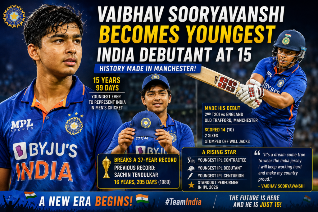 Vaibhav Sooryavanshi Becomes Youngest India Debutant at 15